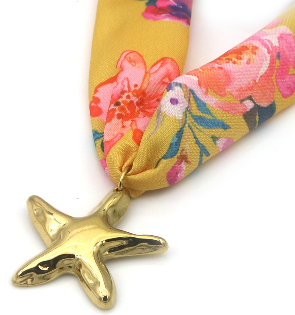 D-C21.1 N098-039 Fabric Necklace S. Steel Starfish 40-45cm