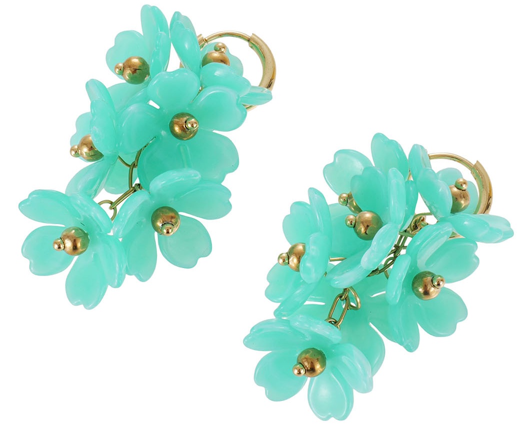 D-F16.1 E1144-027-3 S. Steel Earrings Flowers 5cm - Turqoise