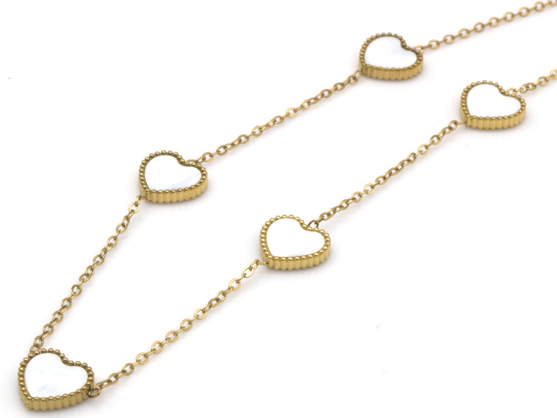 I-B10.2 N1033-008G S. Steel Necklace Hearts MOP 40-45cm