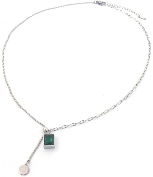 B-B16.3 N088-021S S. Steel Necklace CZ Green