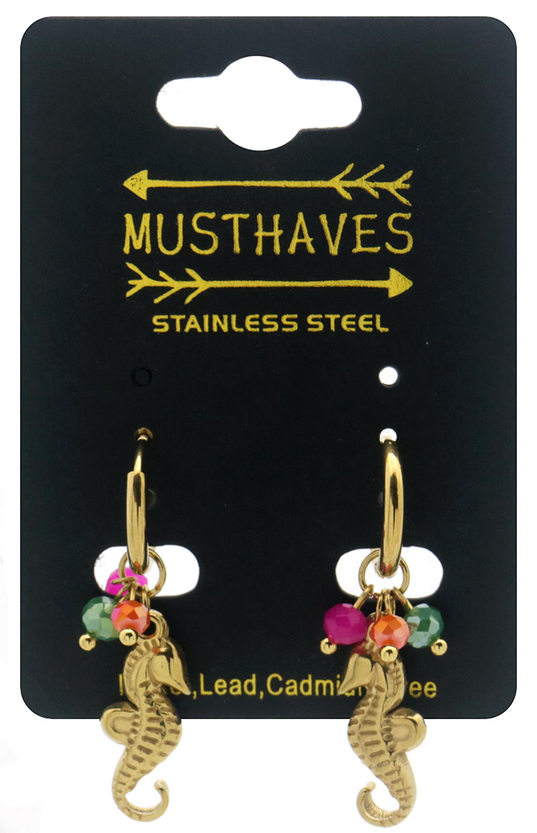 B-D18.4 E936-007G S. Steel Earrings Seahorse 3.5cm