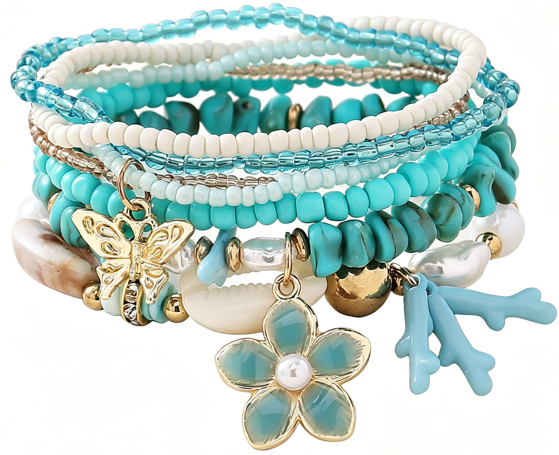 G-F17.1 B1670-061-2 Bracelet Set Flower Blue