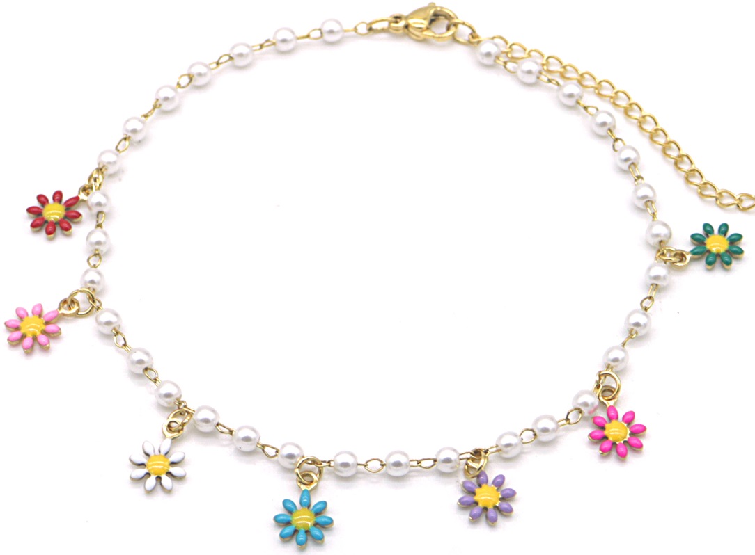 I-F6.3 ANK835-016G S. Steel Anklet Flowers