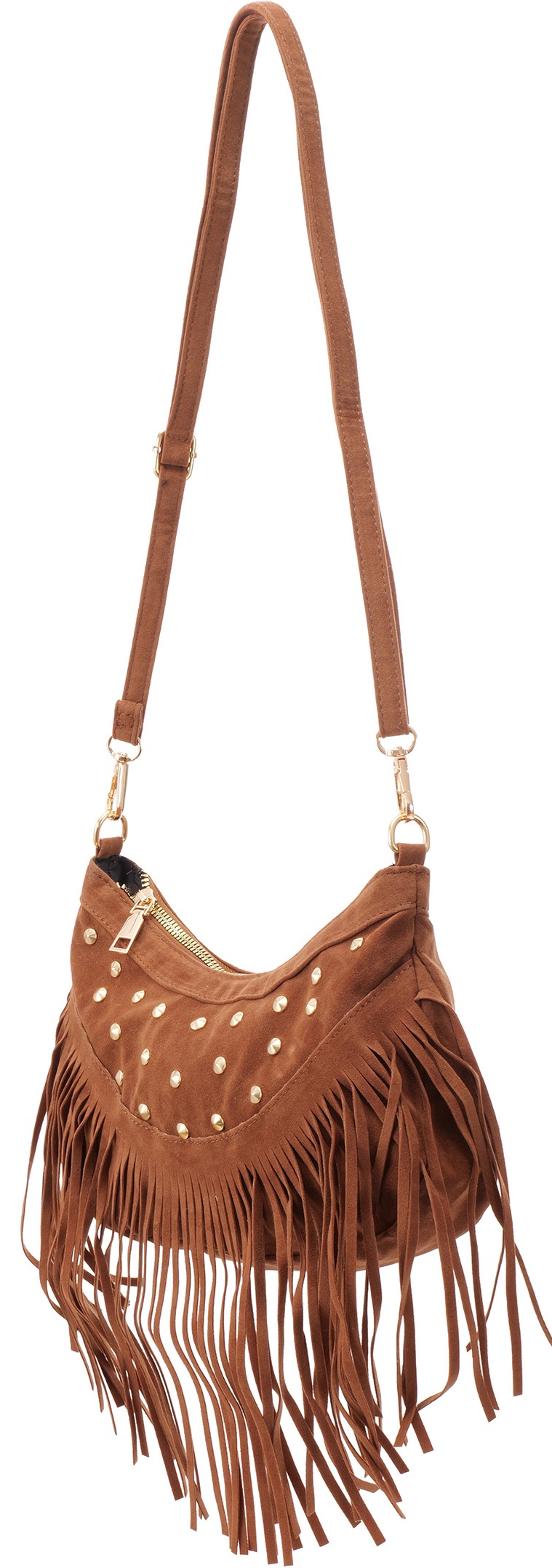 T-I4.2 BAG1122-002-4 PU Bag with Studs and Tassels 28x19cm Brown