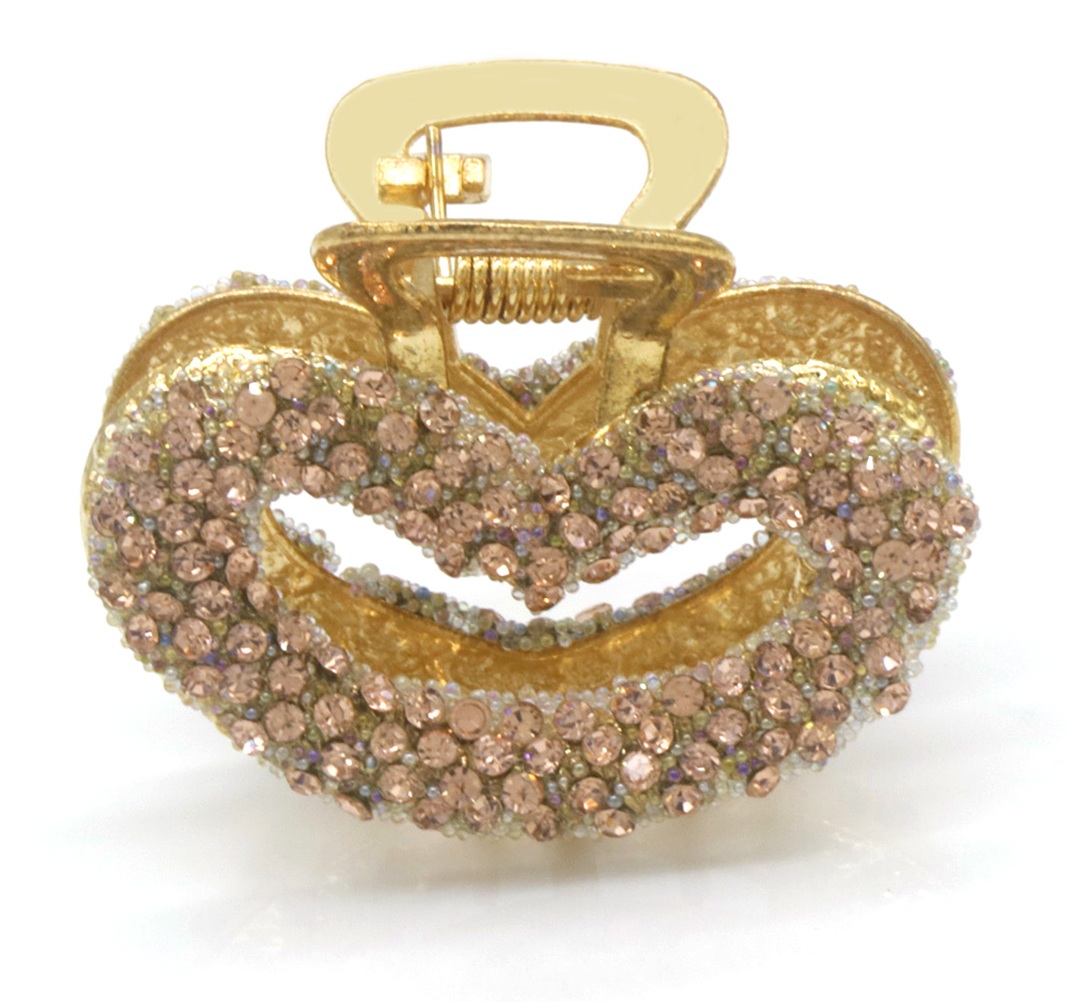 H-B11.1  H1039-017G Hair Claw Crystals Heart Champagne 4.5cm