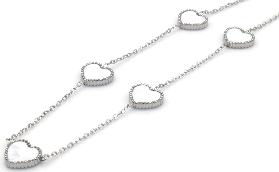 H-E22.2 N1033-008S S. Steel Necklace Hearts MOP 40-45cm
