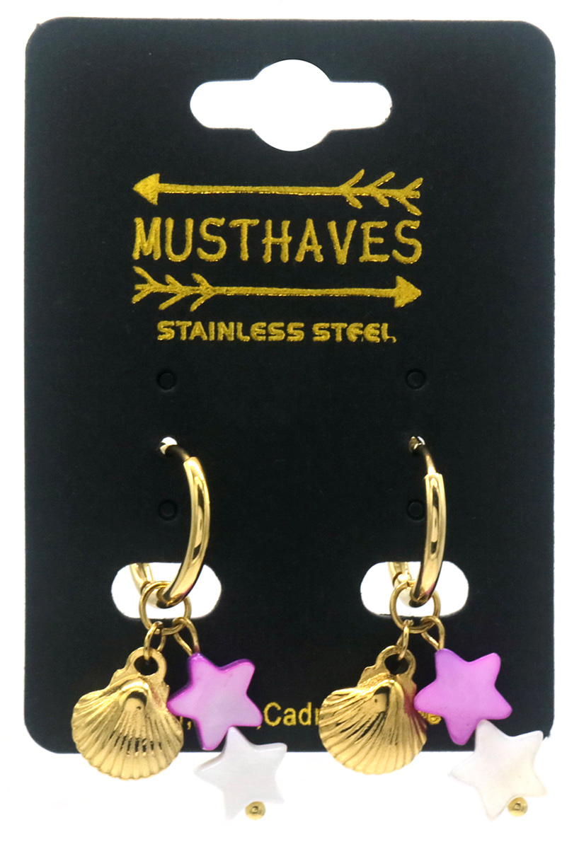 C-C5.4 E2567-049G S. Steel Earrings Shell 3x1.5cm