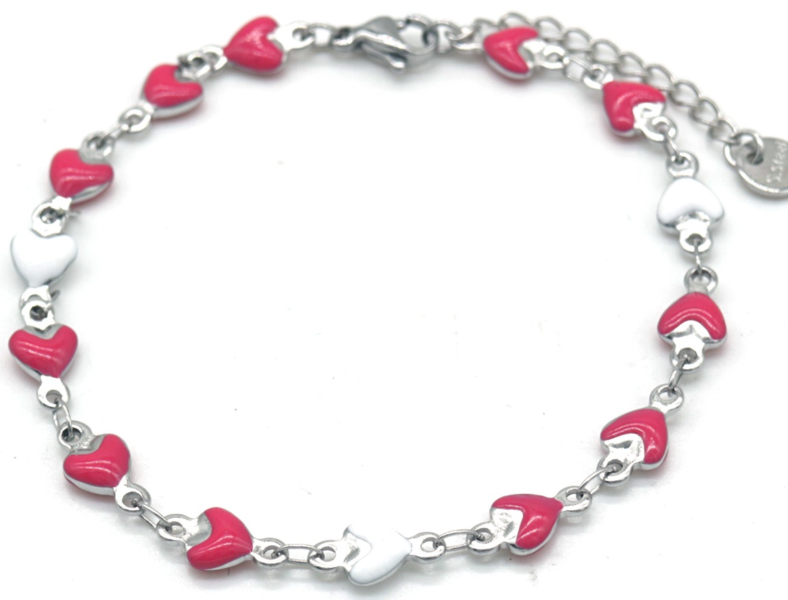 F-E20.4 B835-031S S. Steel Bracelet Hearts Pink White