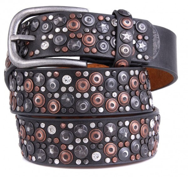 H-C14.1 FTG-060 PU with Leather Belt with Studs-Stars-Crystal 85x3,5 cm