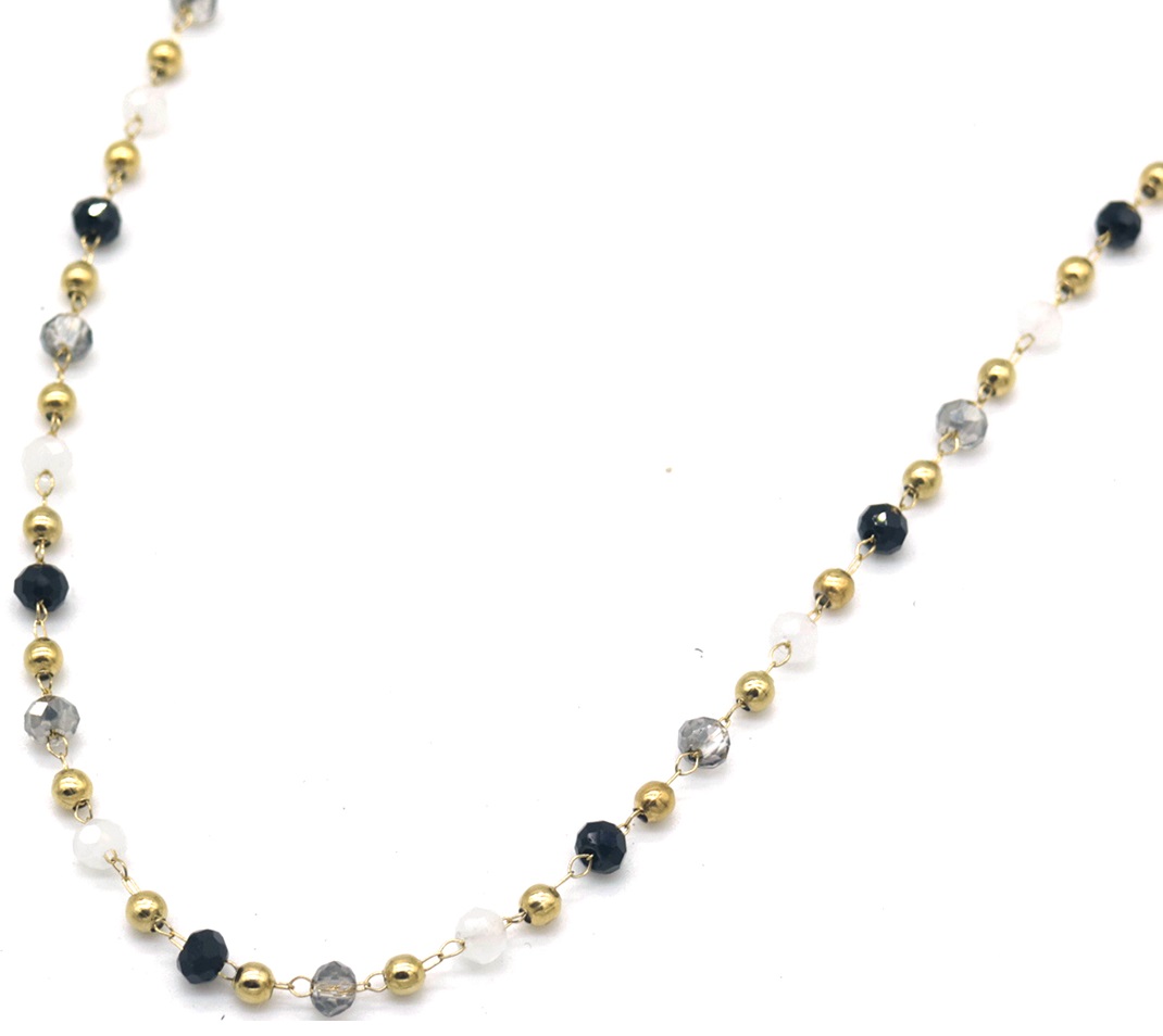 J-D7.1 N831-006-1 S. Steel Necklace Glass Beads - Black