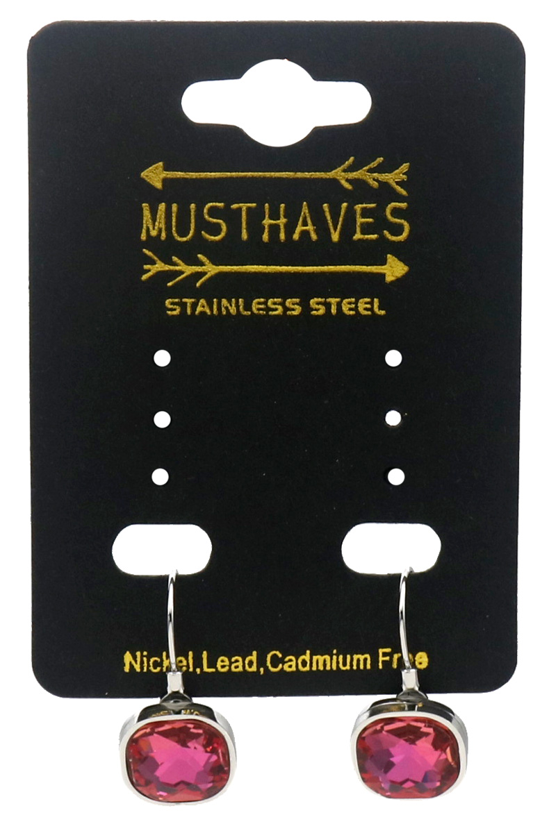H-F20.5 E25106-075S S. Steel Earrings Crystal 2.5cm Pink