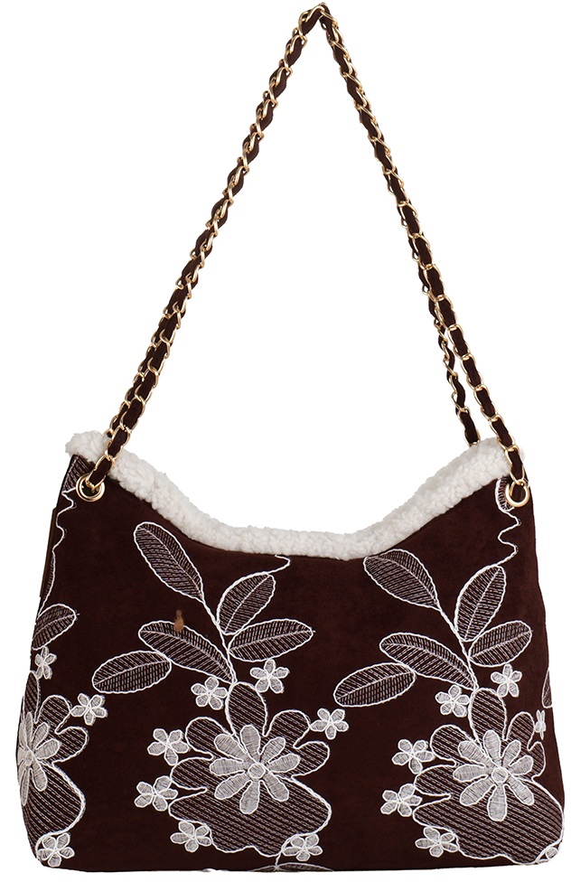 R-J8.2  BAG1021-024-4 PU Bag Embroidered Flowers 40x28x13cm Burgundy