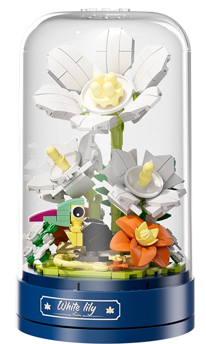 R-D6.2 M01-5 Building Blocks Rotating Music Box 19.1x10.9cm - White Lily