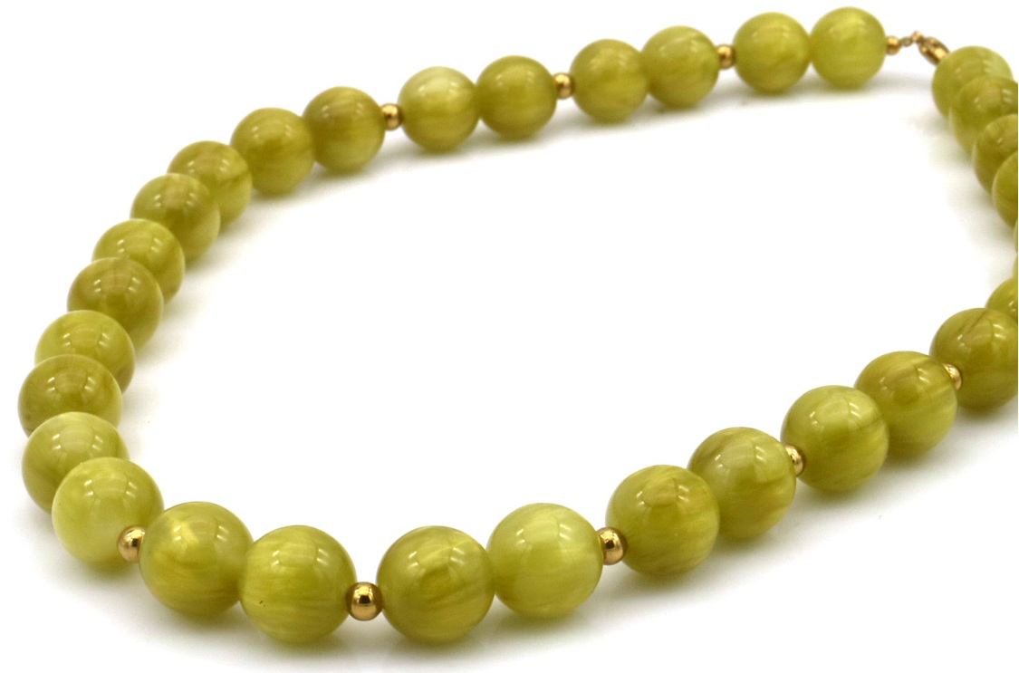 B-E26.1 N1144-008-3 S. Steel Necklace 10mm Beads 40-45cm Green