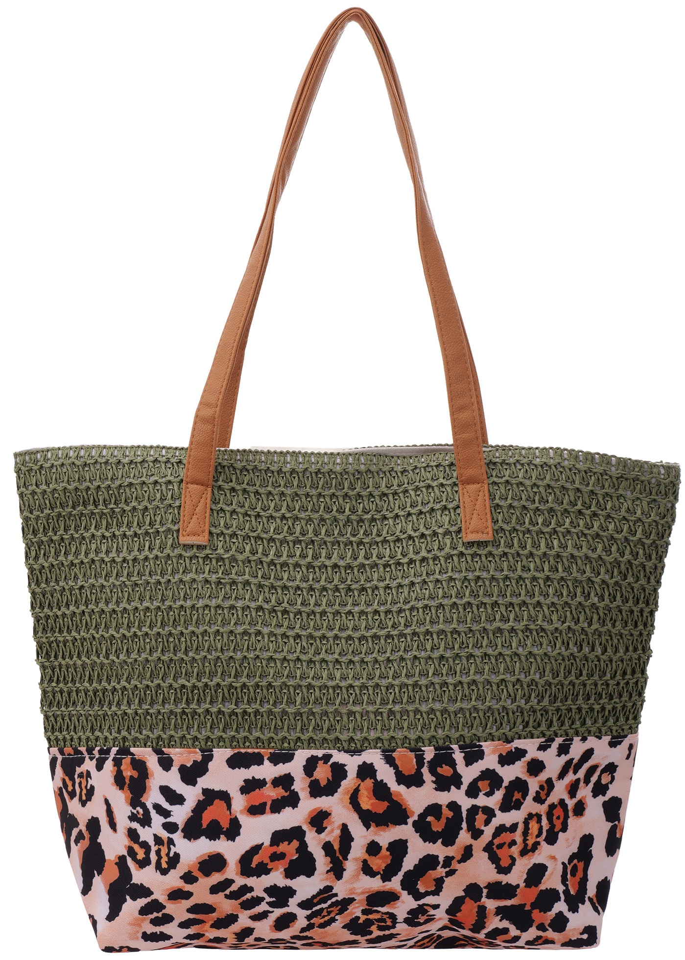 Y-B6.3 BAG1114-002-2 Beach Bag Woven Leopard 47x36x13cm Green