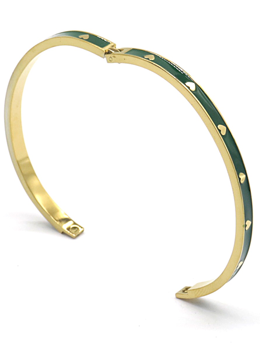 G-B2.3 B221-309 S. Steel Bangle Hearts Gold-Green