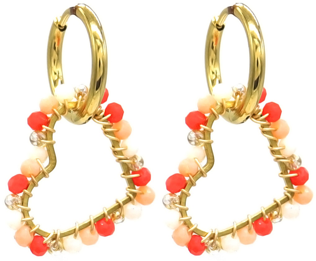 H-F6.1 E221-495 No.5 S. Steel Earrings Glassbeads 3cm Heart