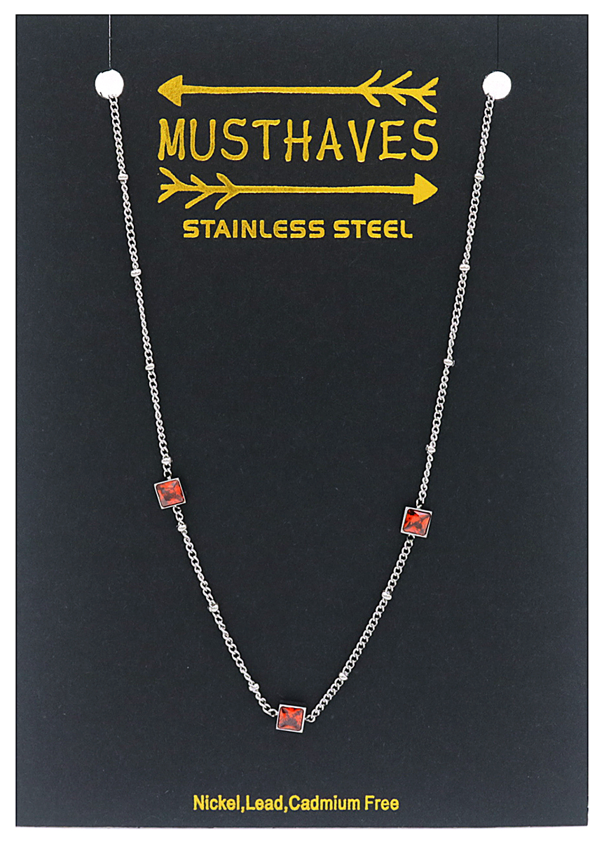 F-B10.2  N028-003S S. Steel Necklace with Cubic Zirconia Red