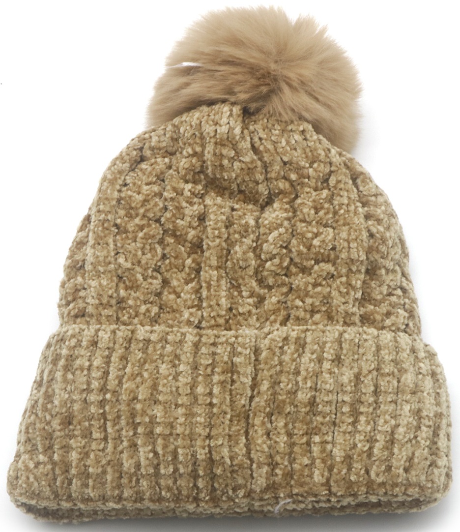Z-D1.1 HAT001-001-2 Beanie Hat with Pompon Brown