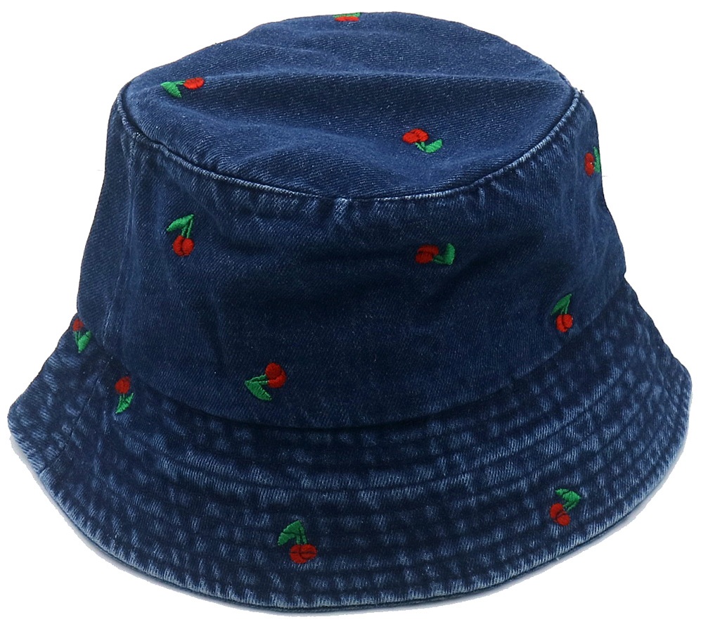 X-O7.2 HAT1103-001-1 Bucket Hat Jeans Embroidered Cherries