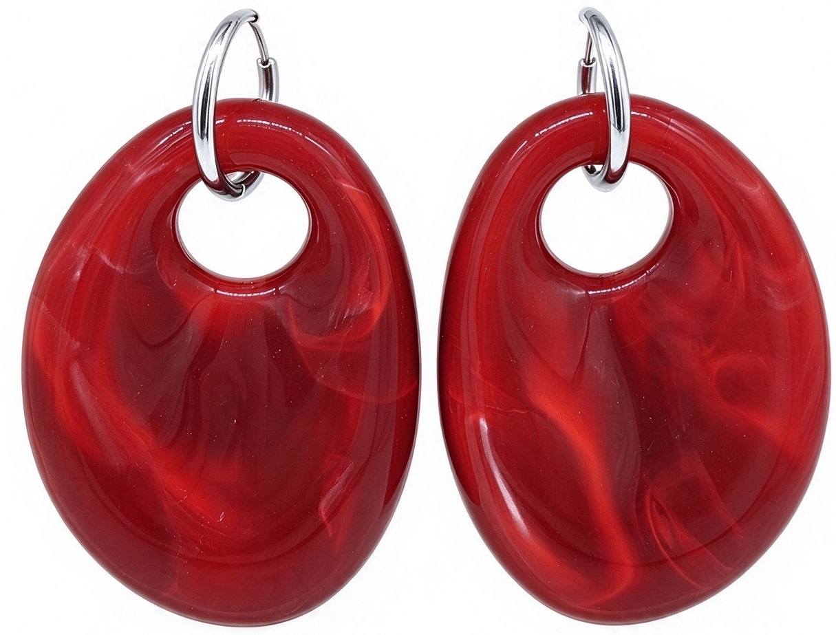 C-D10.2 E2643-051S-1 S. Steel Earring 5cm Red