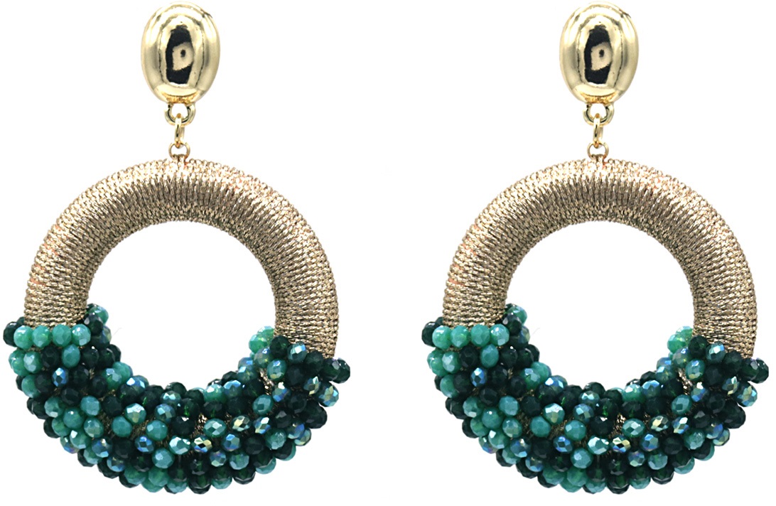 F-E15.1 E827-005 No.3 Crystal Beads Earrings 5x4 cm Green