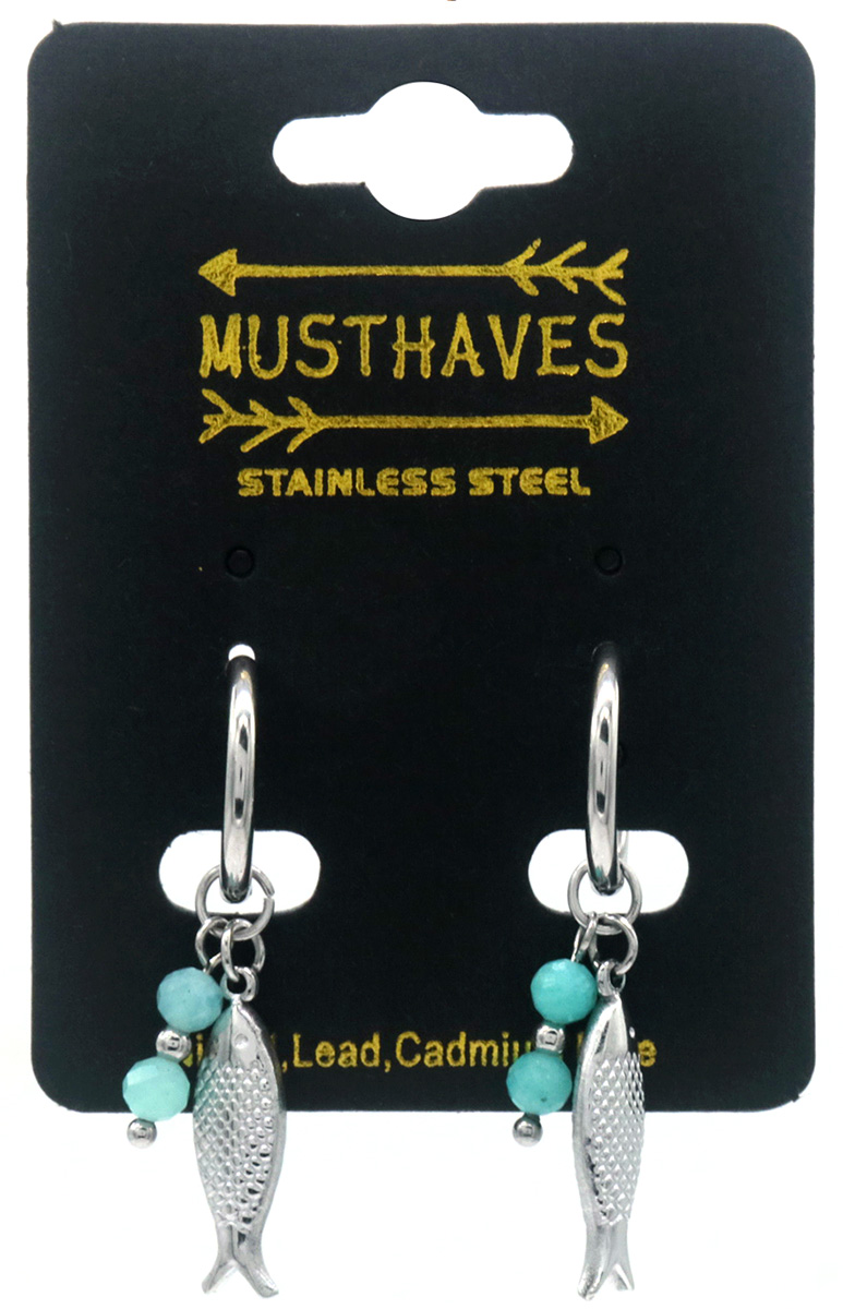 F-F18.5 E2567-047S S. Steel Earrings Fish 3.5x1.5cm