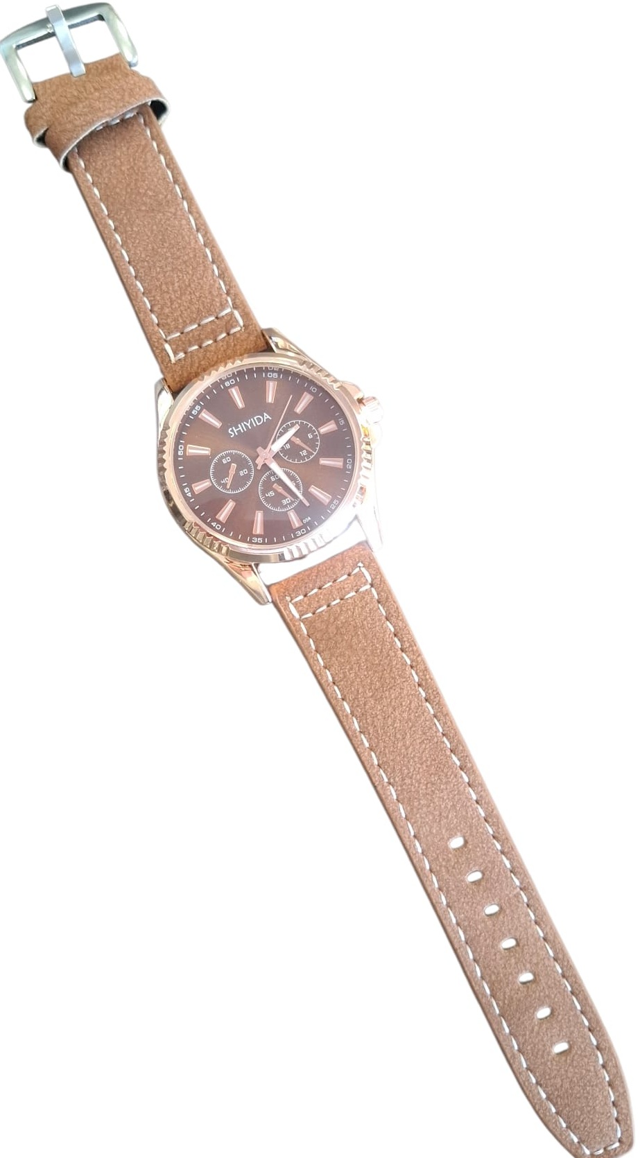 C-E19.4 W002-001-5 Quartz Watch with PU Strap - Brown
