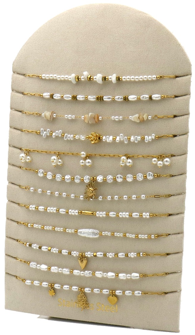 D-C26.1 N221-460 Steel Necklace Set on Display - 12pcs White