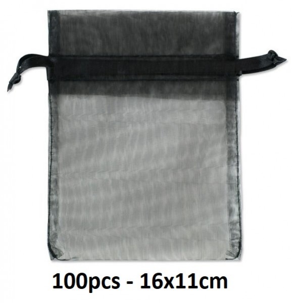 X-K3.1 PK522-014M Organza Gift Bag 16x11cm Black - 100pcs