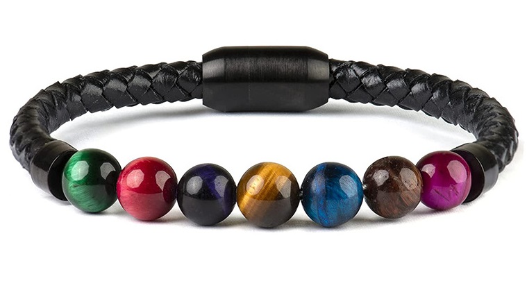 G-E9.1 B824-027-4 S. Steel - Leather - Stone Bracelet 21cm G-E9.1 B824-027-4 S. Steel - Leather - Stone Bracelet 21cm
