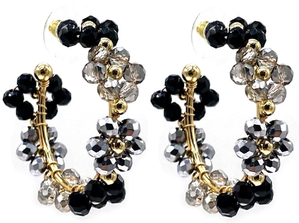 E-A7.4 E2591-145-3 Earring Faceted Glass 3.5cm Black-Grey