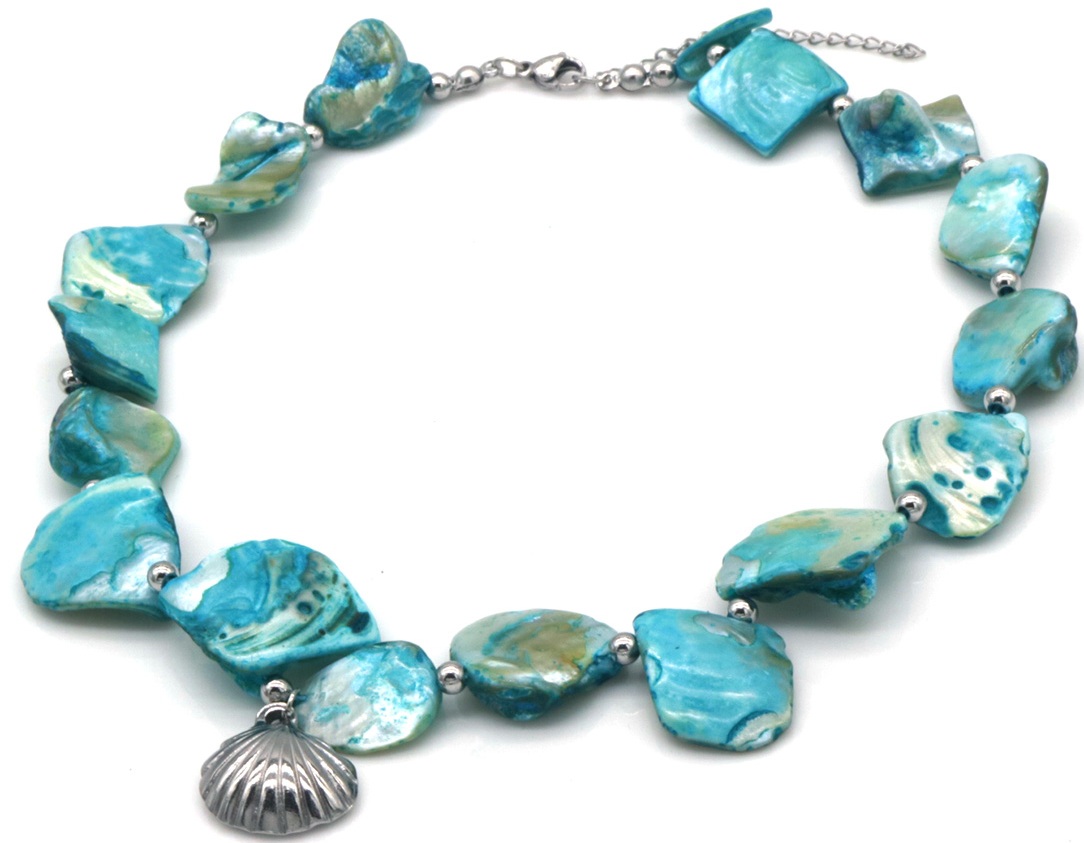 G-C1.2 N074-056S-1 S. Steel Statement Necklace Shells 40-45cm