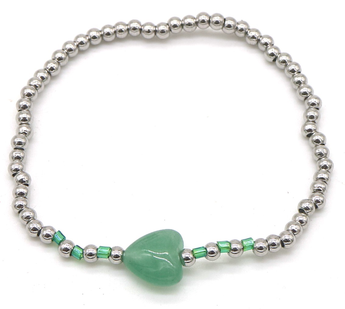 D-C17.1 B2142-004C S. Steel Elastic Bracelet Green Adventurine