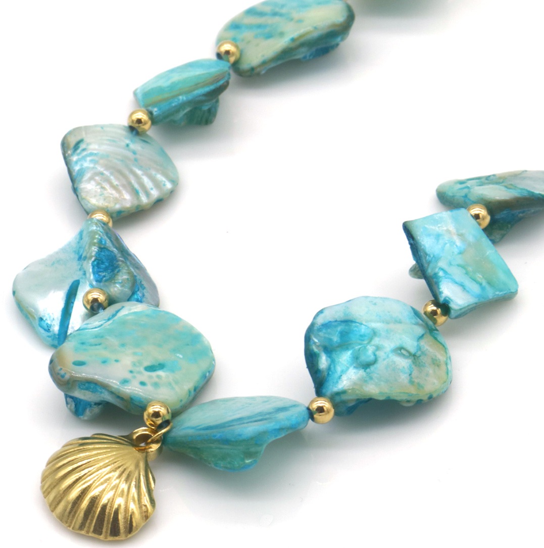 G-B2.1  N074-056G-1 S. Steel Statement Necklace Shells 40-45cm