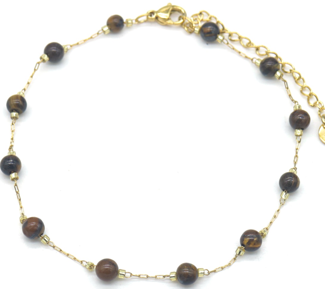 I-F7.3 ANK835-010G S. Steel Anklet Tiger Eye