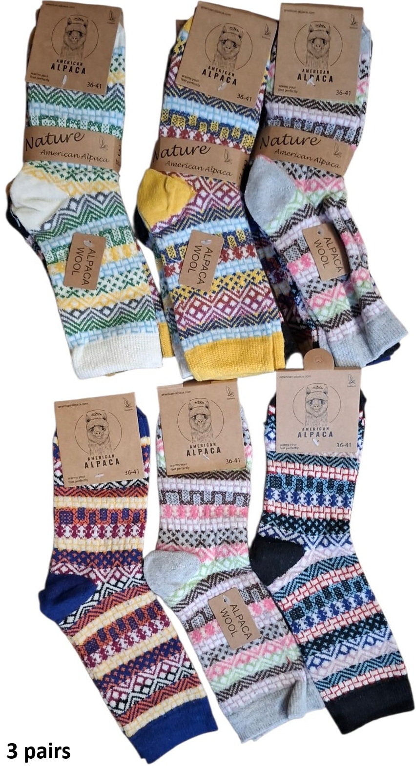 Y-B5.5 JN25-8214 Woolen Socks Size 36-41 Mixed Colors - 3-Pack