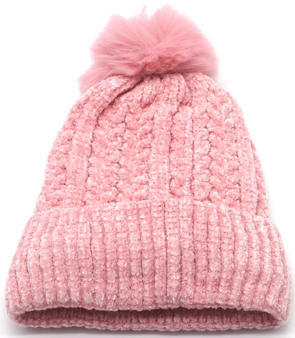 Y-F1.2 HAT001-001-4 Beanie Hat with Pompon Pink