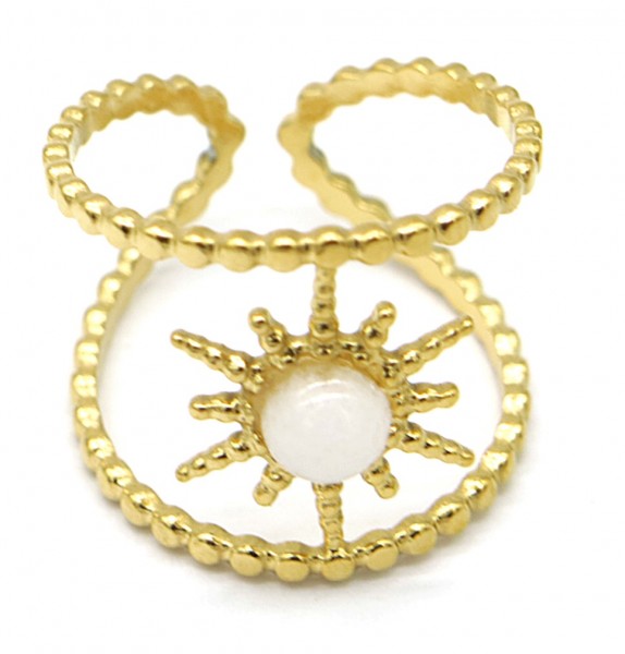G-D18.4 R221-239G S. Steel Ring Adjustable White Chalcedony