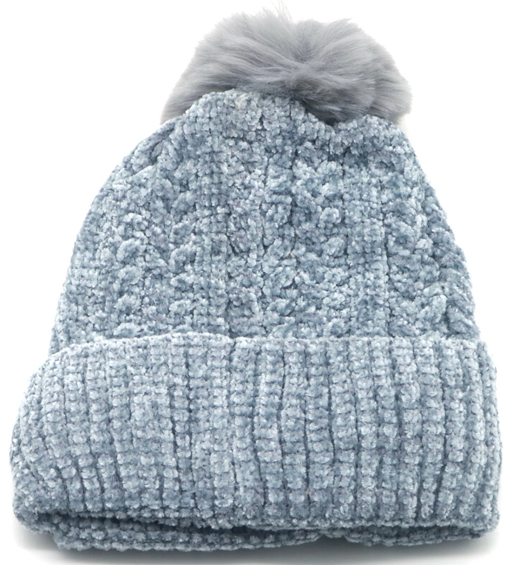 Y-E1.1 HAT001-001-5 Beanie Hat with Pompon Grey