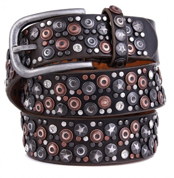 I-E3.1  FTG-060 PU with Leather Belt with Studs-Stars-Crystal 105x3,5 cm