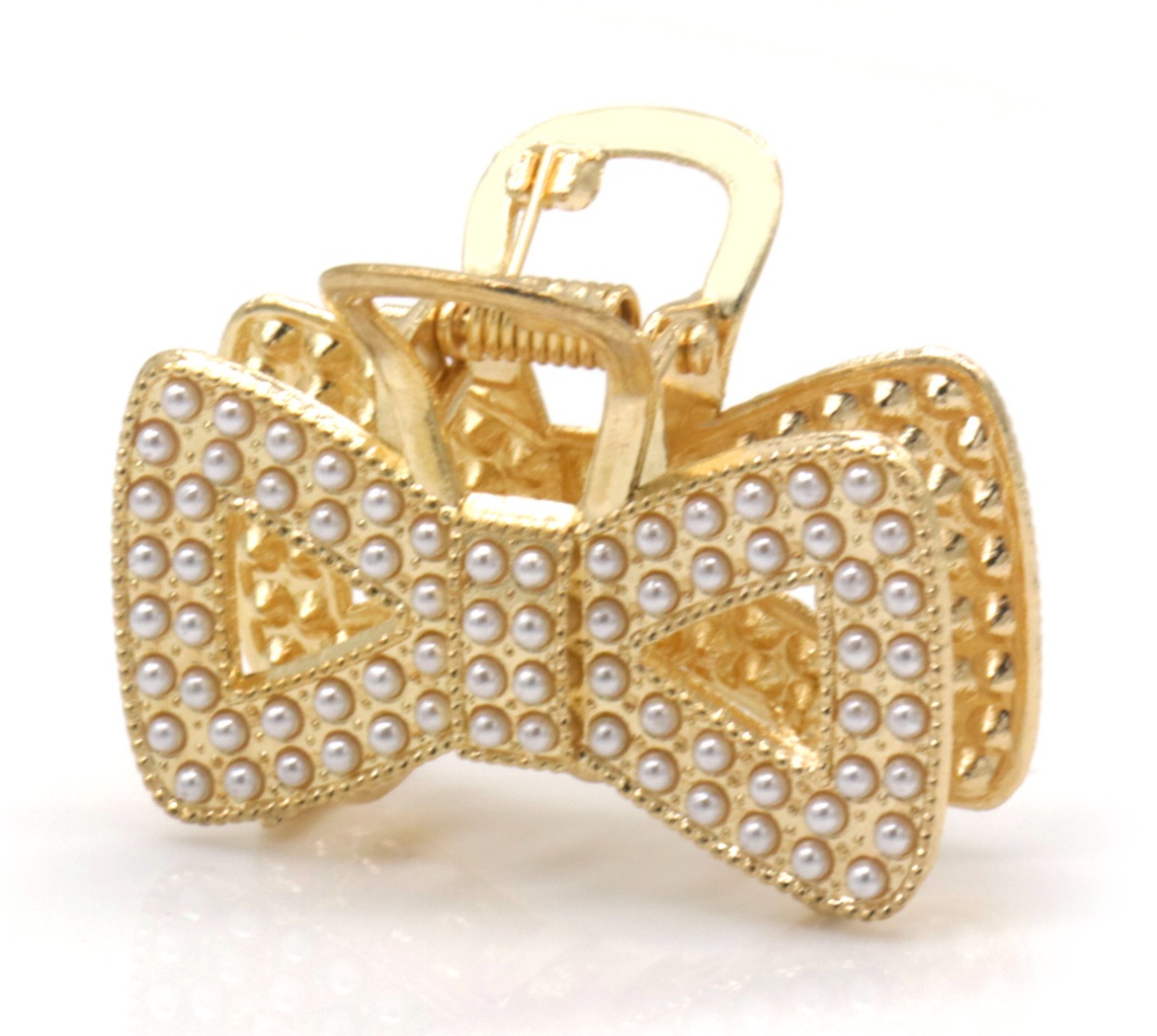 H-D8.3  H1039-018G Hair Claw Bow Pearls 4.5cm