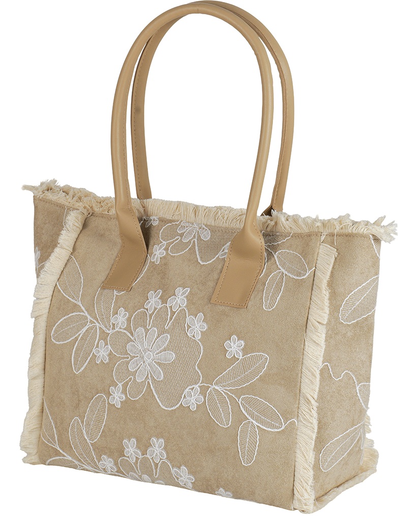 R-G4.2  BAG1021-026-3 PU Shopper Embroidered 44x27x16cm Brown