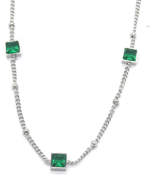 F-D16.2 N028-003S S. Steel Necklace with Cubic Zirconia Green