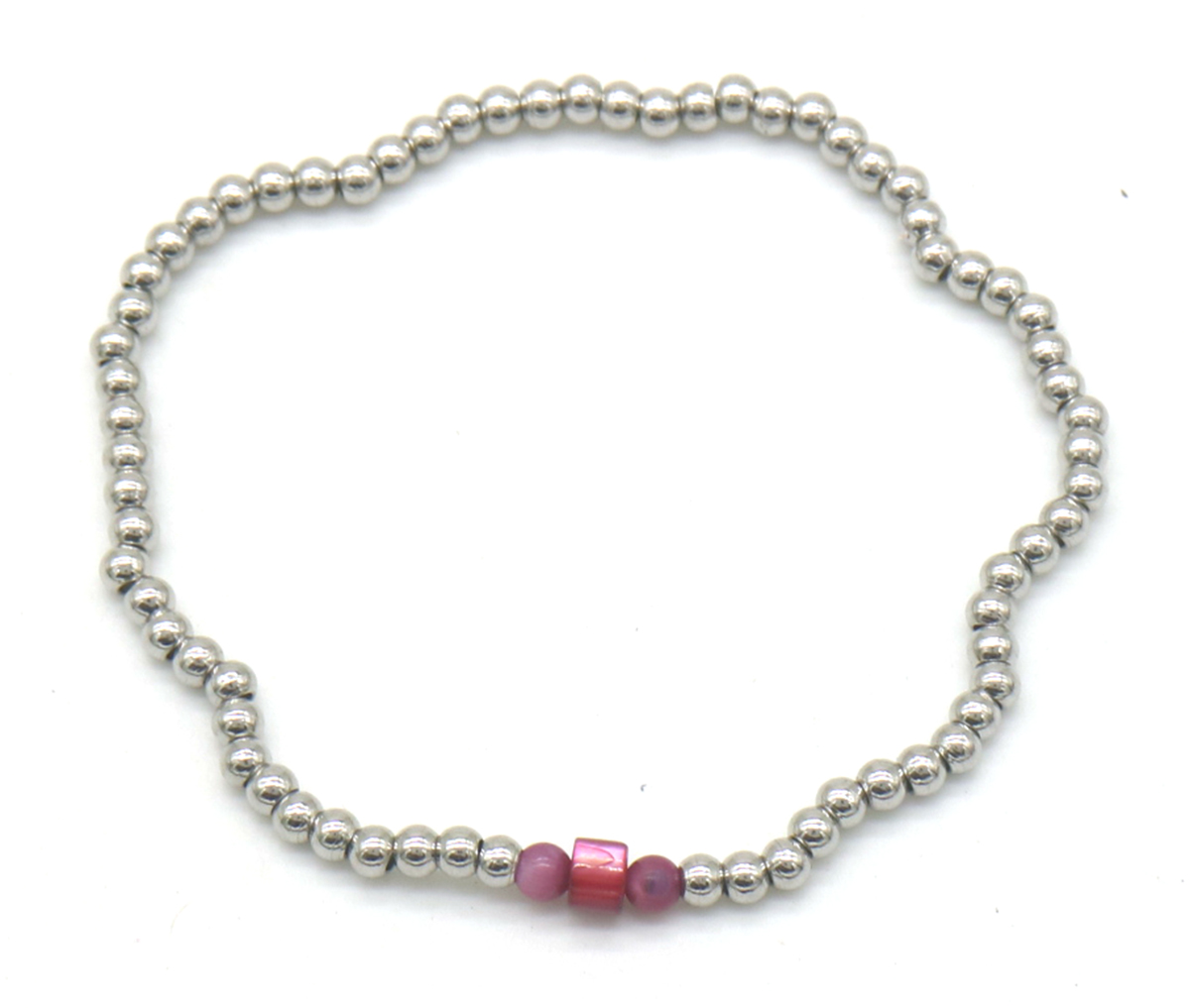 B-D6.4 B2142-005C S. Steel Elastic Bracelet Bauhinia Stone