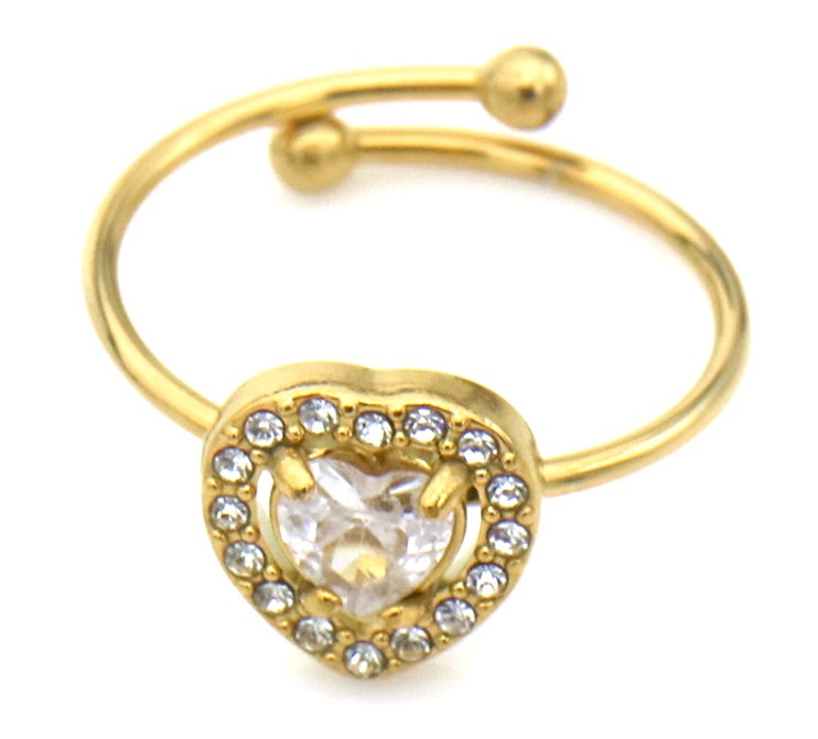 D-A19.4 R1134-003G S. Steel Ring Crystals Hearts Adjustable