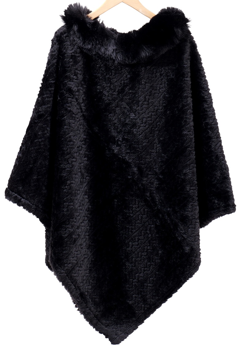 Z-C3.3 SCARF1005-001-2 90cm Poncho Faux Fur Black