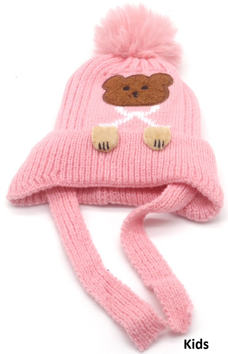 Z-E1.3 HAT1001-004-2 Beanie with Bear for Kids Pink