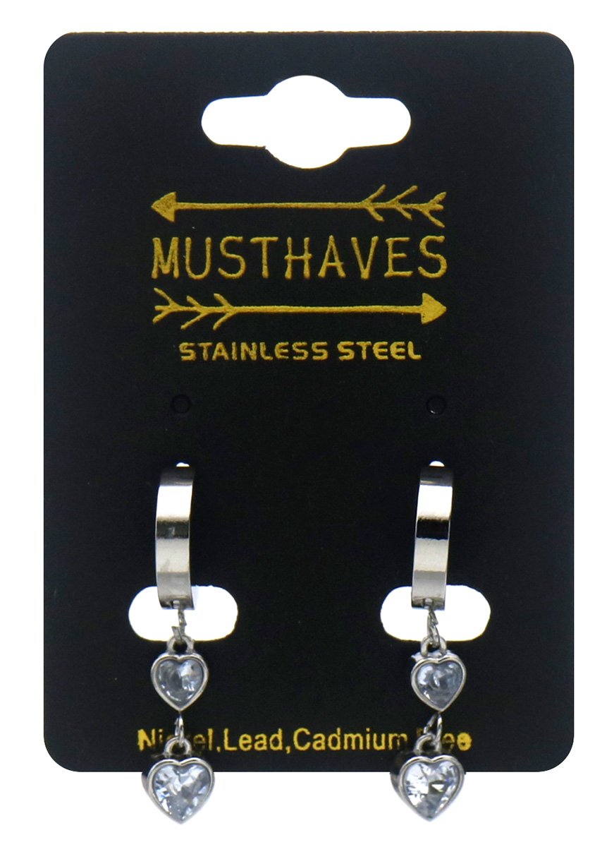 D-E6.1 E1134-001S S. Steel Earrings Hearts Crystal 3cm