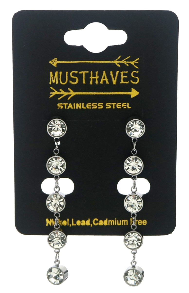 A-E6.5 E1134-004S S. Steel Earrings Crystal 5cm